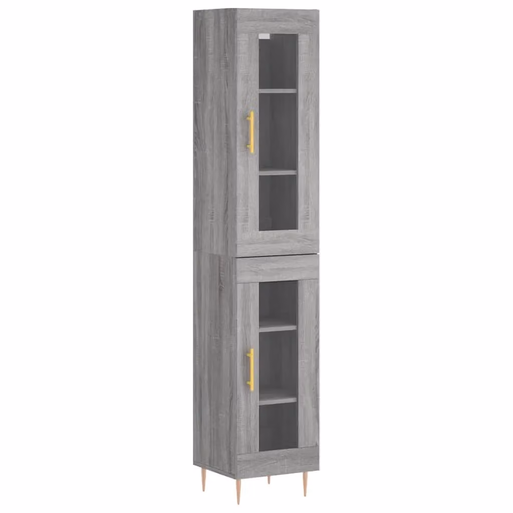 Berkfield Home Grey Sonoma Highboard with Glass Doors and Internal Shelves, W: 34.5 cm, D: 34.5 cm, H: 180 cm