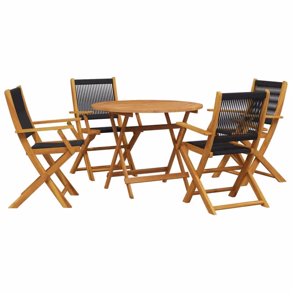 Berkfield Home 5 Piece Garden Dining Set in Black Polypropylene and Brown Acacia Wood – 2