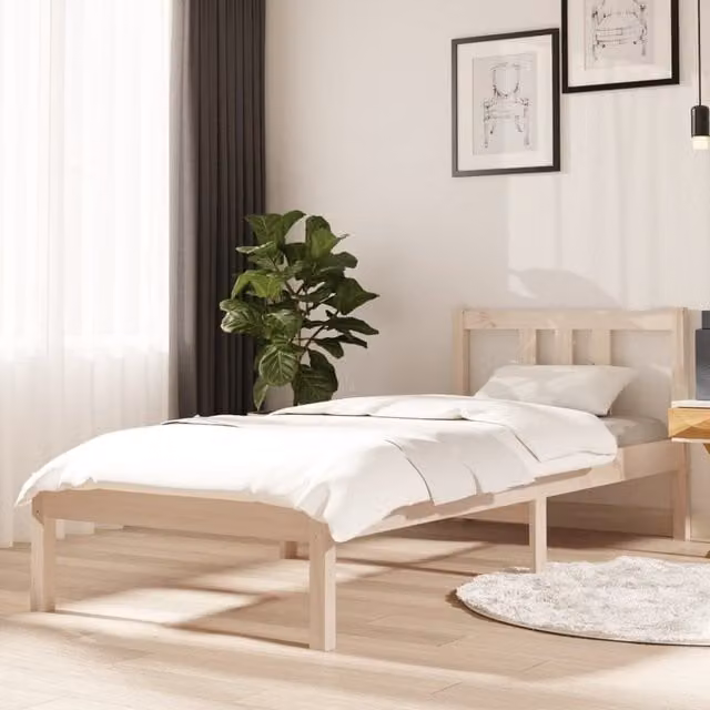 Berkfield Home Small Single Solid Wood Pine Bed Frame in Brown, W: 75 cm, L: 190 cm