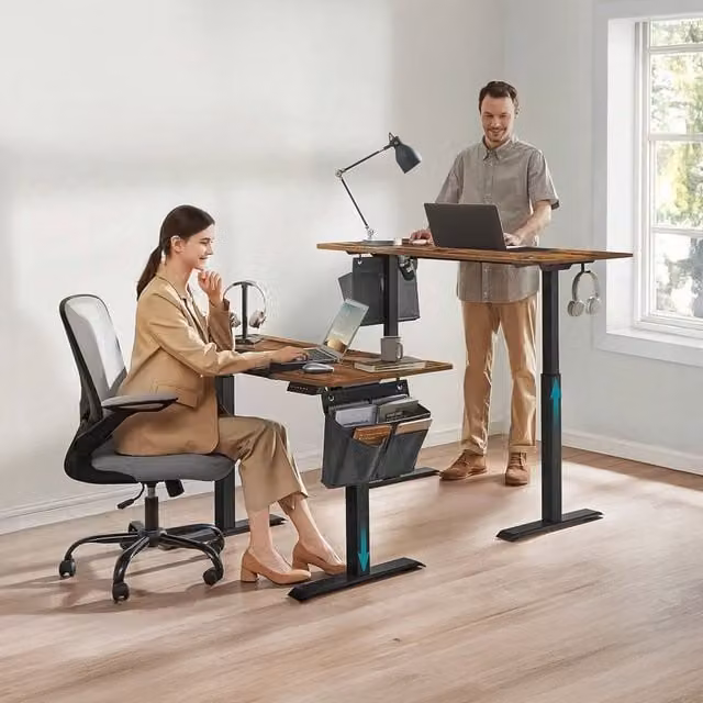 VASAGLE Electric Height Adjustable Standing Desk in Bronze and Brown