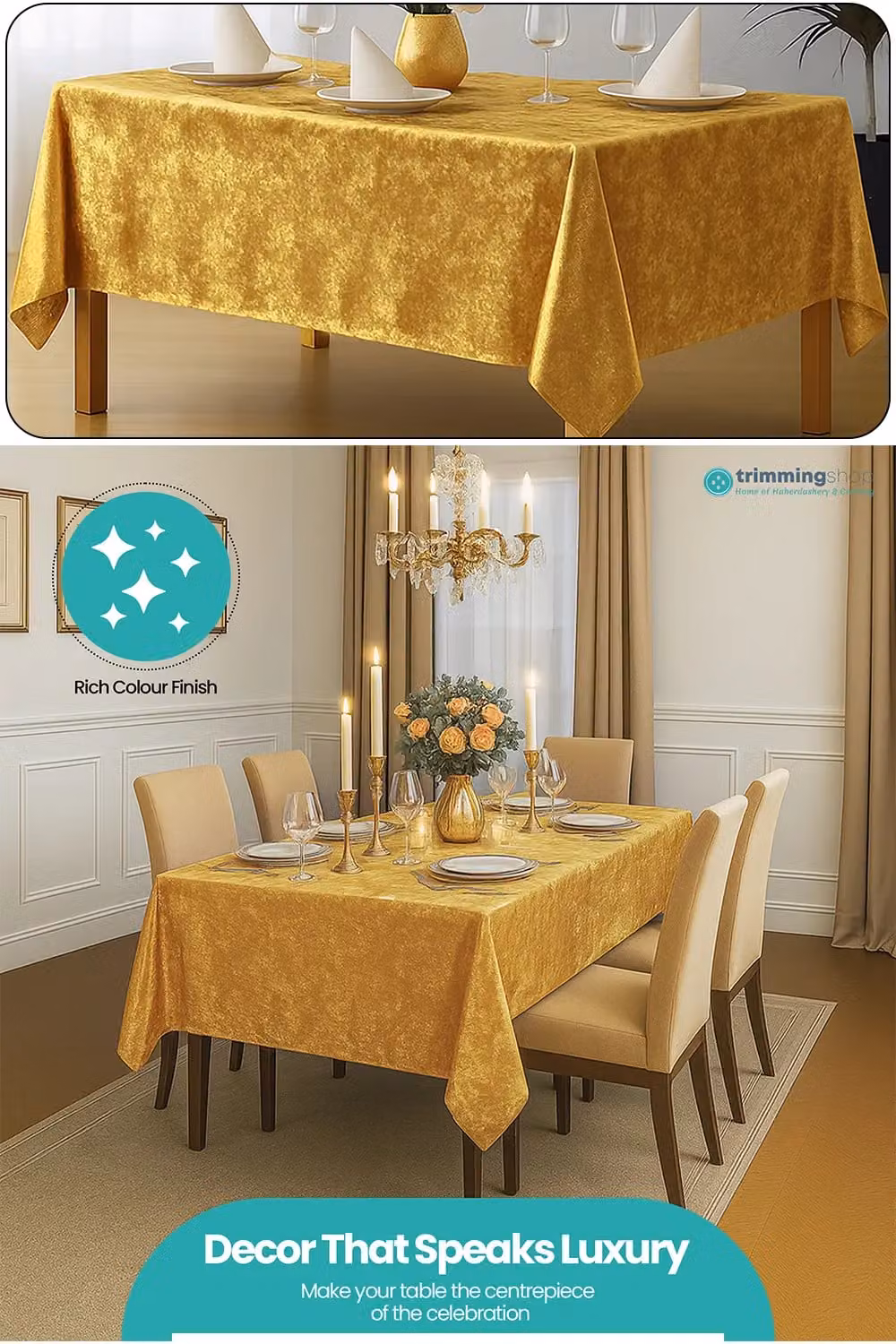 Neel Blue Diamond Velvet Rectangular Tablecloth in Blue and Gold, W/D/H: 177.8 x 177.8 x 177.8 cm