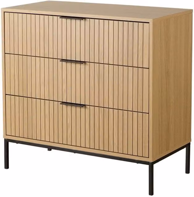FORGEVIO Wide 3-Drawer Wooden Chest of Drawers in Brown and Black