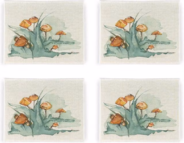 Purely Home Wild Mushrooms Floral Linen Placemats, Set of 4, Multicolour