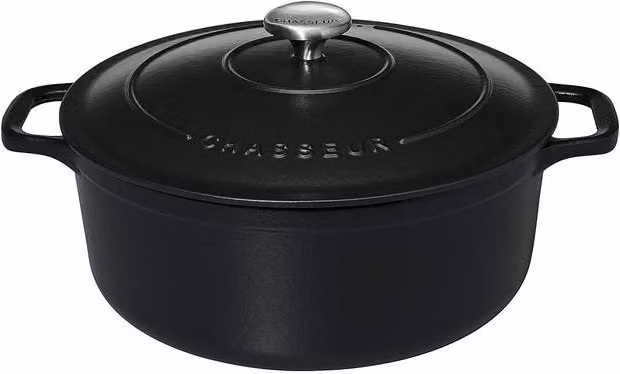 Chasseur Enamelled Cast Iron Round Casserole, Matt Black, 18 cm