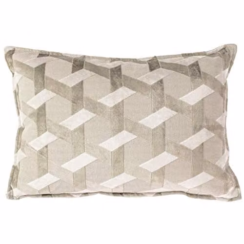 Paoletti Delano Geometric Velvet Cushion in Beige and White, W: 60 cm, H: 40 cm, D: 40 cm