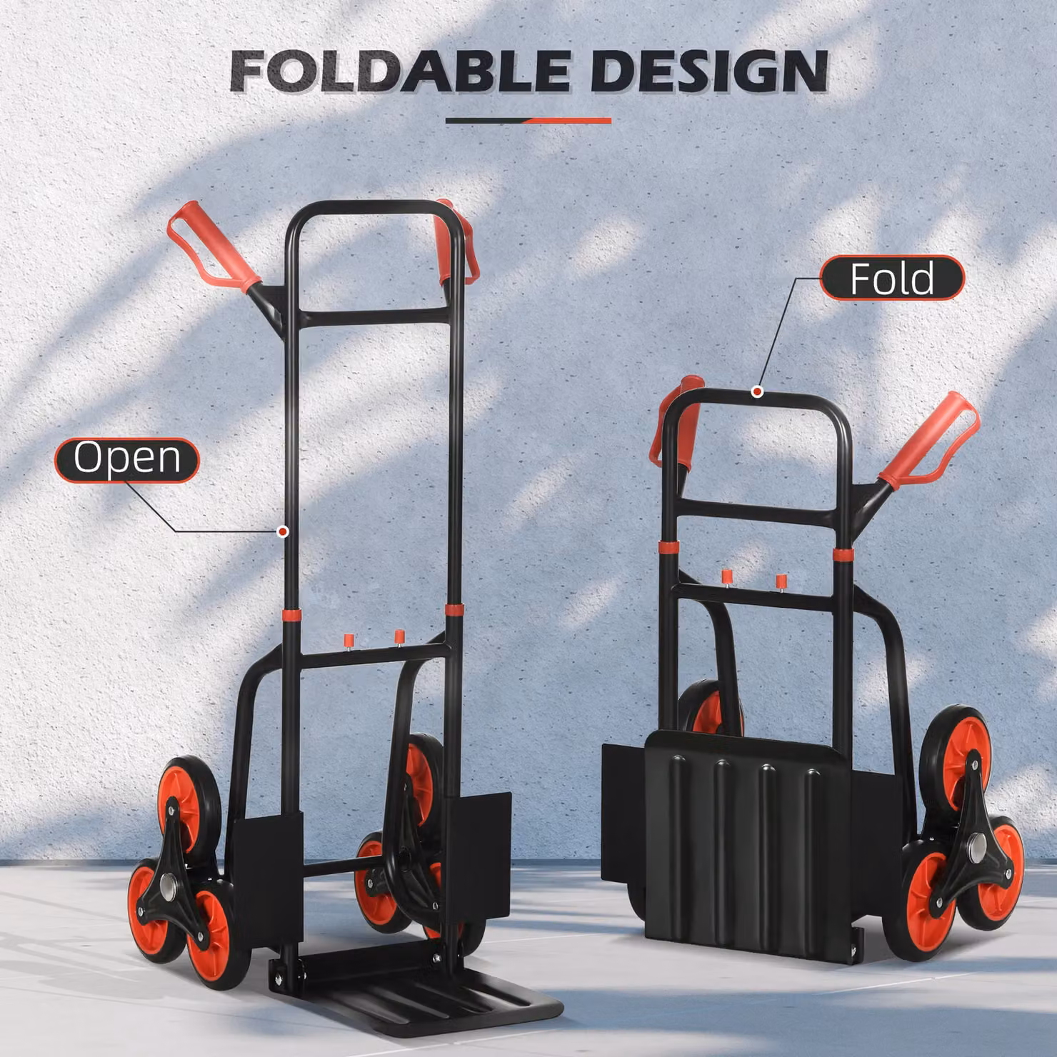 DURHAND 6-Wheel Foldable Steel Load Cart Trolley in Black and Red – 4