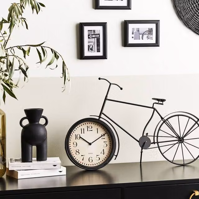 Wyld and Coco Black Metal Bicycle Table Clock, 37 cm Height – 1