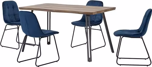 Seconique Quebec Wave Dining Set with 4 Lukas Chairs in Oak and Blue