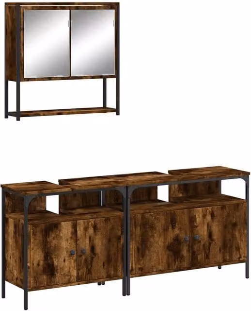 Berkfield Home 3 Piece Industrial Bathroom Furniture Set in Smoked Oak Brown – 1