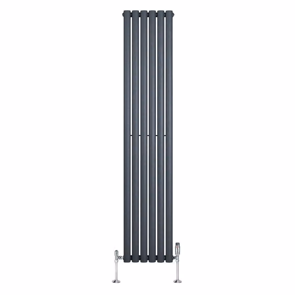 Monstershop Oval Single Column Steel Radiator and Valves with Thermostat Head, Anthracite Grey, H: 180 cm, W: 36 cm – 2