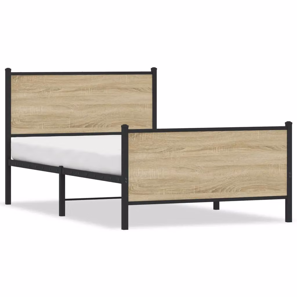 Berkfield Home Metal Bed Frame in Sonoma Oak Brown, W/D/H: 100 x 190 cm – 2