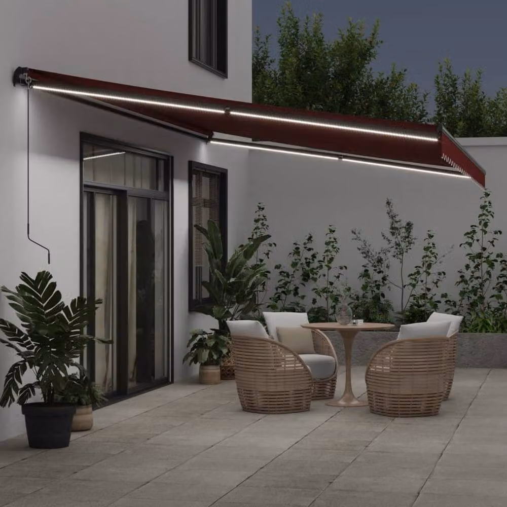 Berkfield Home Manual Retractable Awning with LEDs, Burgundy and Black, W: 600 cm, D: 300 cm – 3
