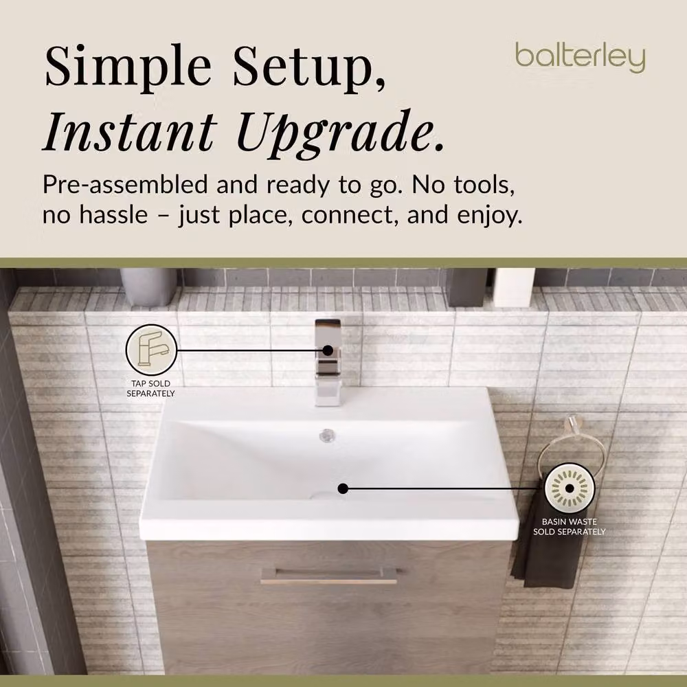 Balterley Contemporary 2-Drawer Bathroom Floor Standing Vanity Unit with Mid-Edge Ceramic Basin, Solace Oak Brown, W/D/H: 61.0 x 39.0 x 84.0 cm – 4