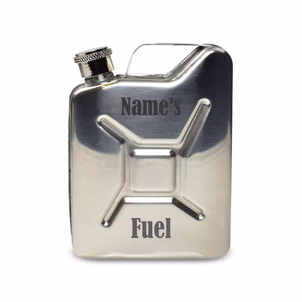 Uniqueful Personalised Engraved Silver Jerry Can Design Stainless Steel Hip Flask, 250ml – 2