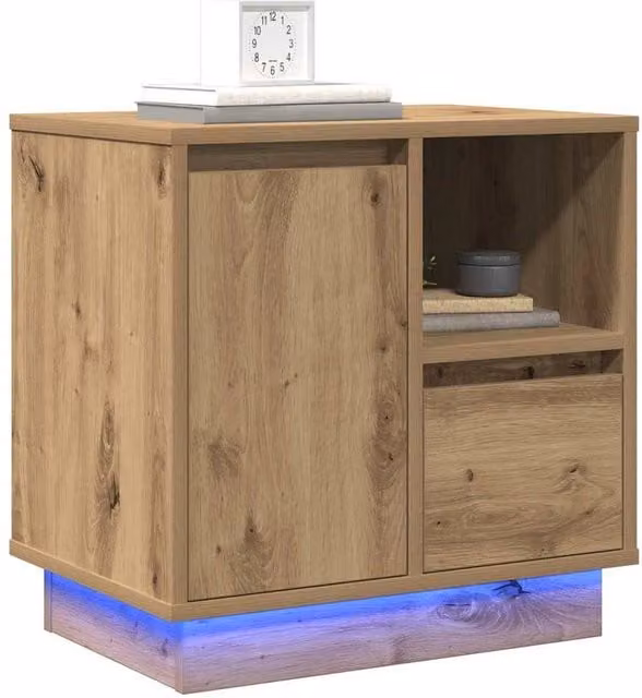Berkfield Home Modern Bedside Cabinet in Artisan Oak Brown with Integrated LED Lighting, W/D/H: 50 x 34 x 50 cm – 1