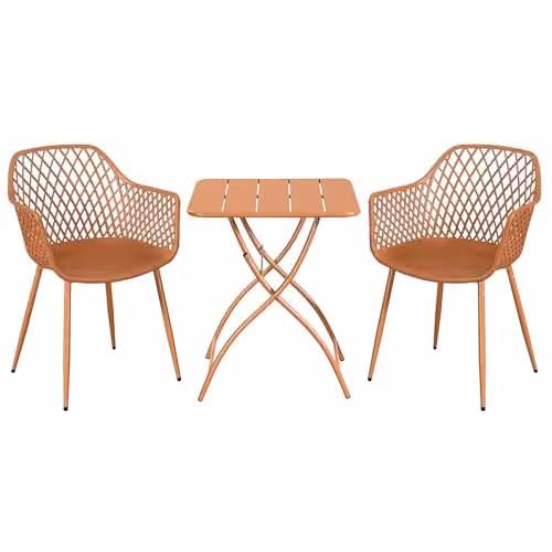 Core Products 3-Piece Bistro Garden Set with Two Lattice Armchairs and Folding Metal Table