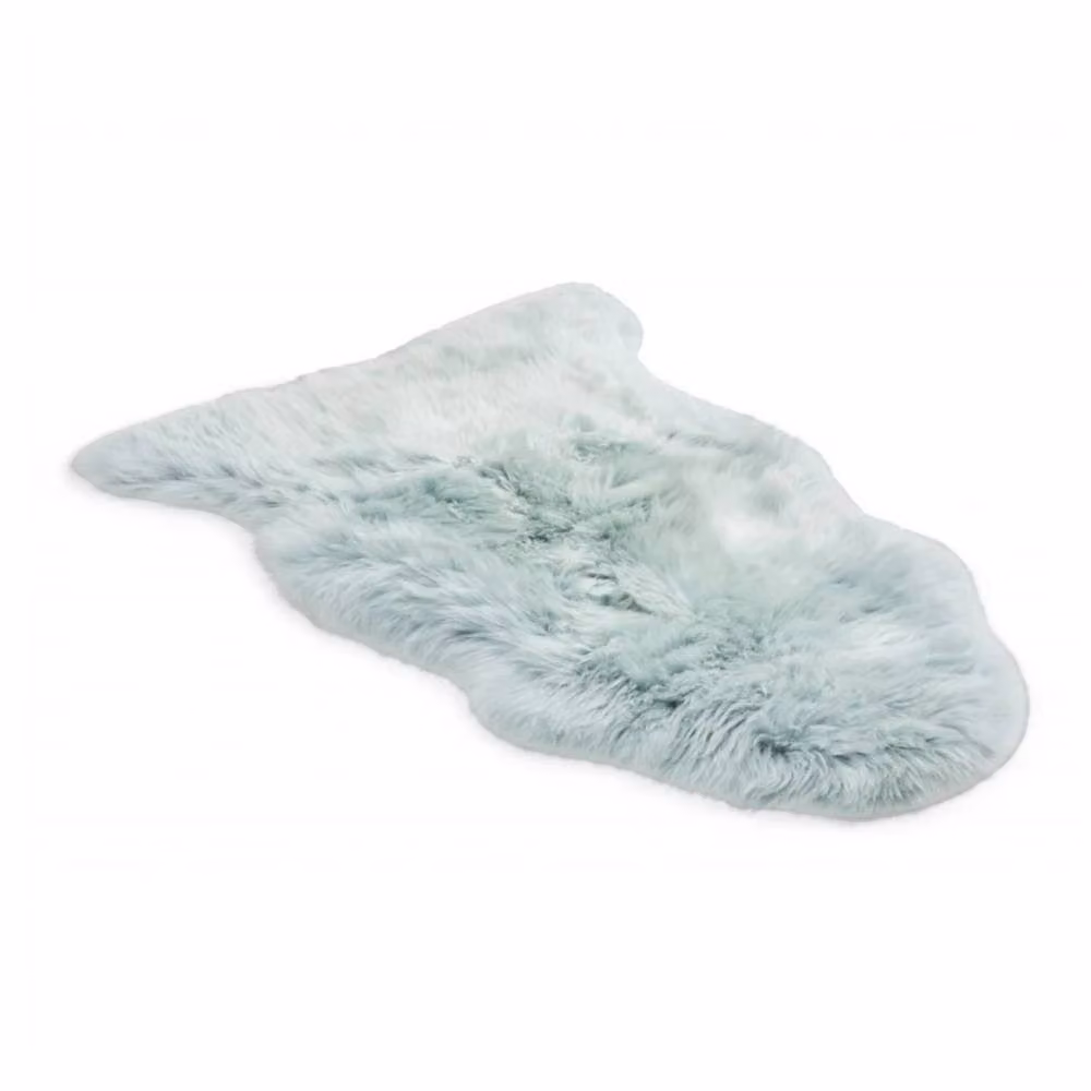 Infinity Leather Single Sheepskin Wool Rug in Duck Egg Blue, W/D: 90 x 60 cm – 2