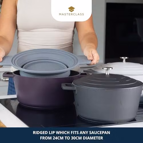 MasterClass Silicone Collapsible Two-in-One Steam Strainer and Colander with Handles, Grey – 5