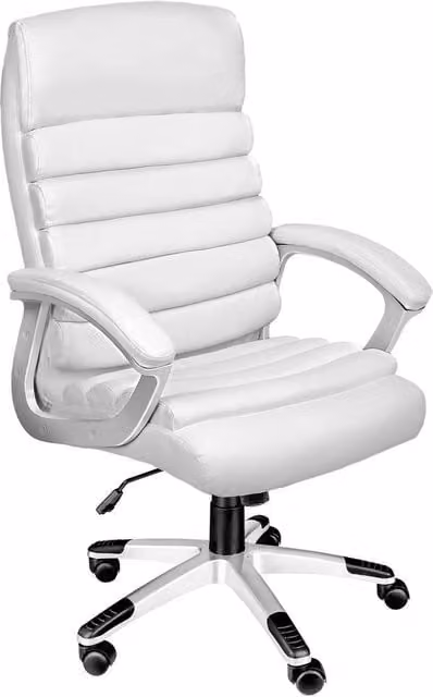 tectake Paul Executive Office Chair in White with Synthetic Leather and Armrests