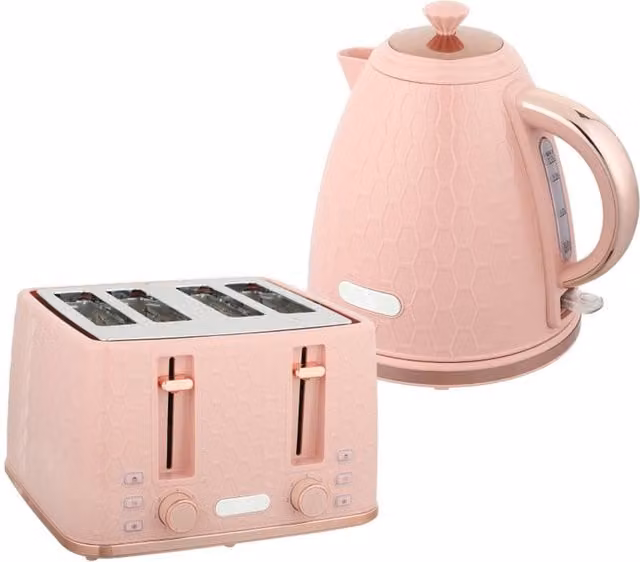 Rolipo Pink Plastic Kettle and 4 Slice Toaster Set