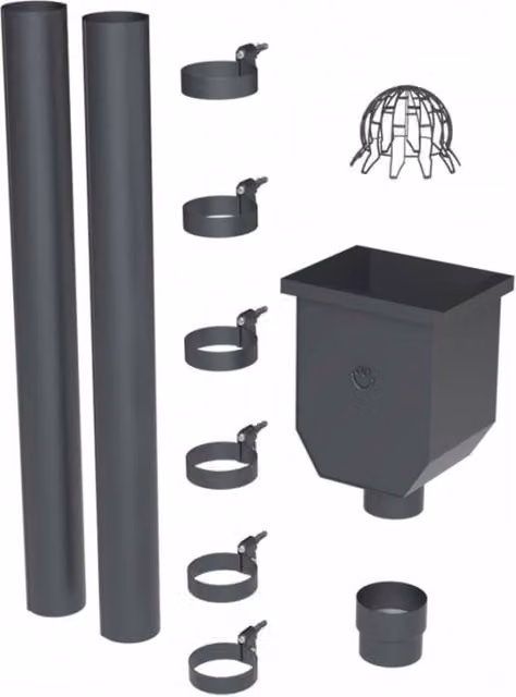 Galeco Steel Round Hopper and Downpipe Kit in Graphite Grey, 87mm Diameter