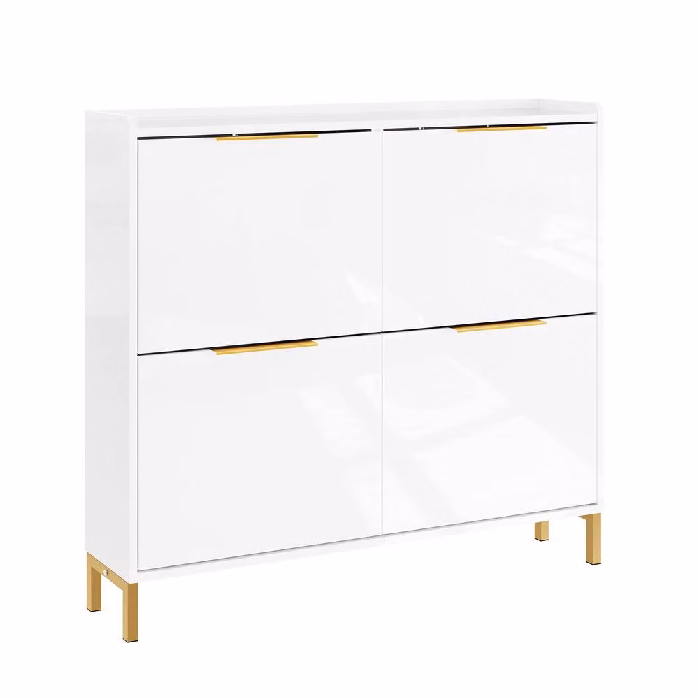 SoBuy Slim Scandinavian Shoe Cabinet in Glossy White with Gold Handles – 2