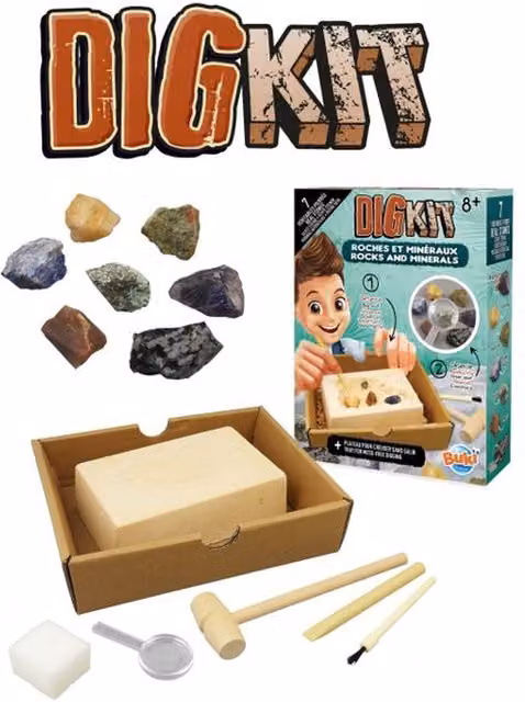 Buki Rocks and Minerals Dig Kit with Crystals and Geology Discovery in Tan, White, Turquoise and Brown