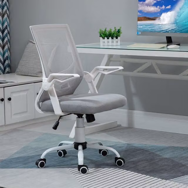 VINSETTO Grey Fabric Mesh Swivel Office Task Chair with Lumbar Support and Armrests