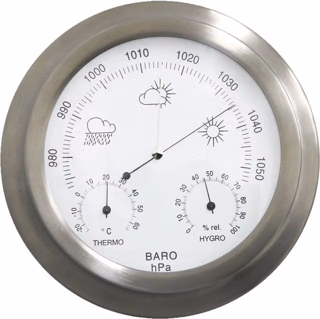 Oypla Retro Round Metal Indoor and Outdoor Barometer Weather Station in Silver