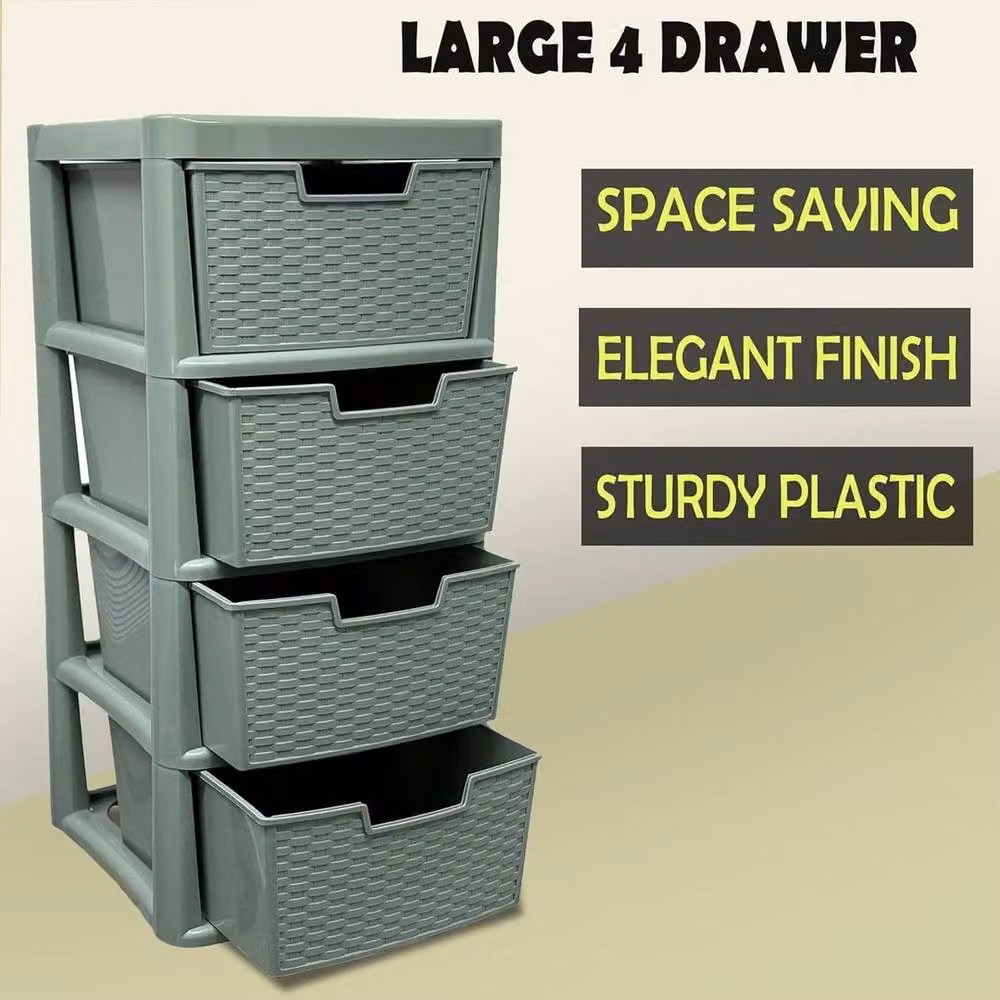 FLAVORA 4 Tier Large Plastic Drawer Storage in Sage Green, W/D/H: 50 x 50 x 80 cm – 3