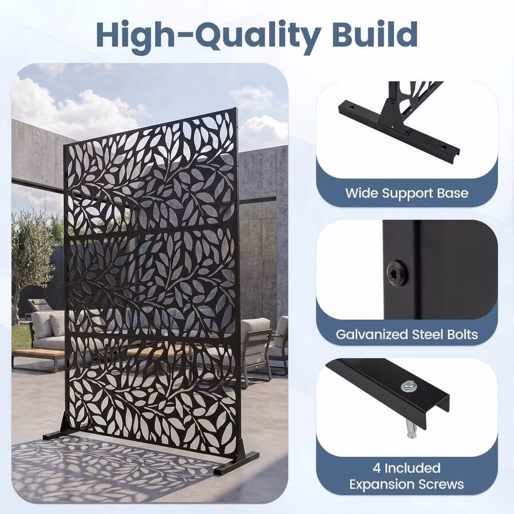 Havendro Metal Outdoor Privacy Screen Freestanding Louvered Fence Panel in Black, W/D/H: 120 x 183 cm – 4