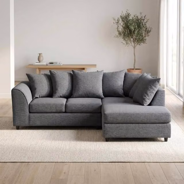 Abakus Direct Harriet Relaxed Linen Right Facing Corner Sofa with Chaise and Scatter Cushions in Charcoal Grey