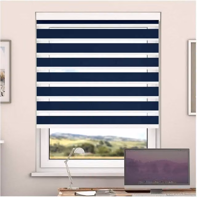 NewEdgeBlinds Day and Night Zebra Roller Blind with Cassette, Blue Coral, Width: 170 cm