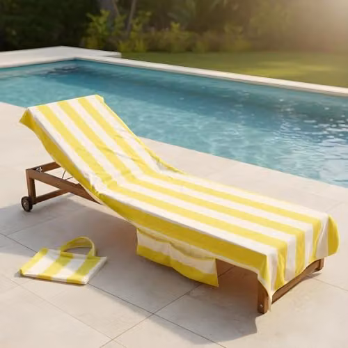 OHS Striped Microfibre Beach Towel for Adults, Yellow and White, W/H: 75 x 215 cm