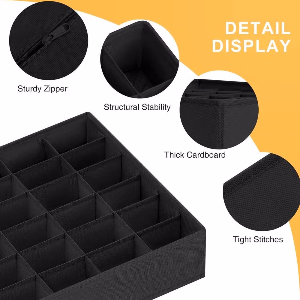 SPETLEK 2-Piece Black Fabric Drawer Organiser for Underwear and Socks, Large – 3