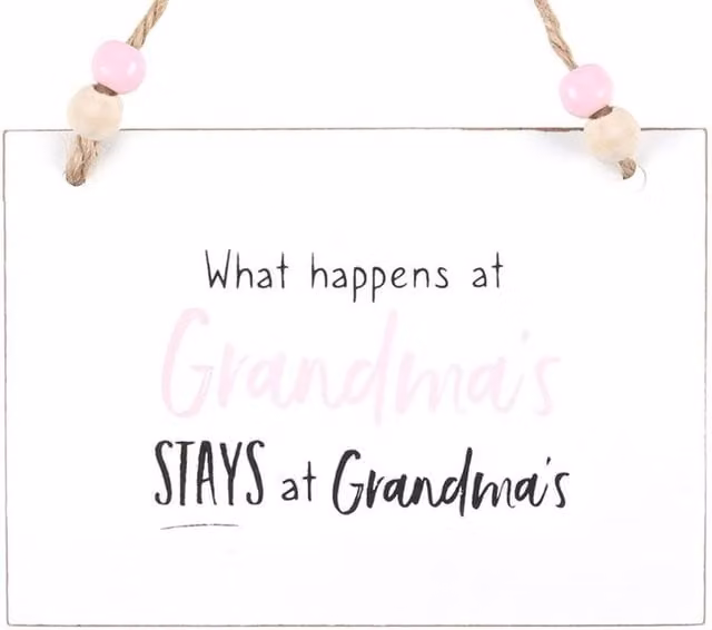 Uniqueful What Happens at Grandma's Hanging Wood Sign in White, 15 cm