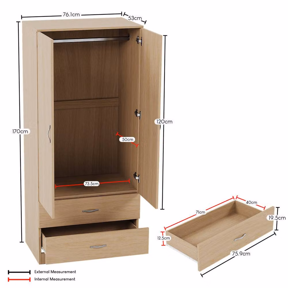 HD Designs Riano Modern 2 Door 2 Drawer Wardrobe in Brown – 2