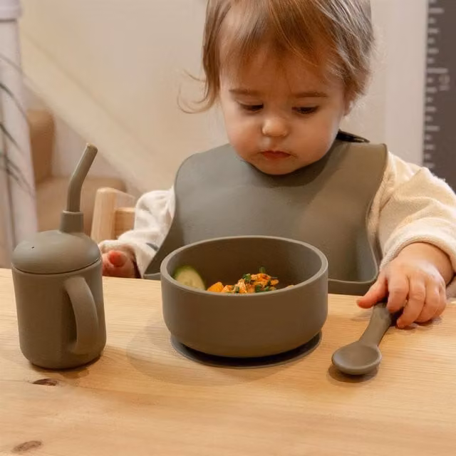 Tiny Dining 4-Piece Silicone Baby Suction Weaning Set in Green