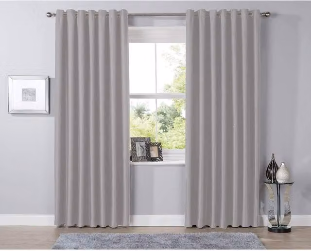 NewEdgeBlinds Silver Plain Blackout Fabric Eyelet Curtains, W: 117 cm, H: 183 cm