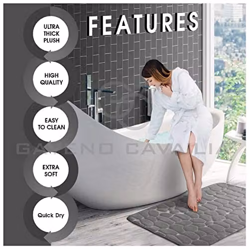 Gaveno Cavailia 2 Piece Memory Foam Pebble Bath Set in Grey with Bath Mat and WC Pedestal Mat – 2