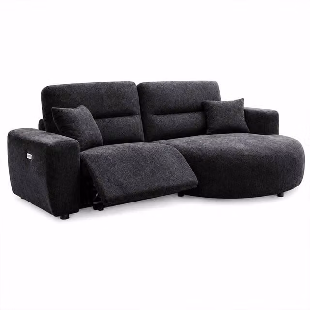 Furnishings For Less UK Denton Black Right Hand Electric Recliner Chaise Sofa in Chenille Fabric – 1