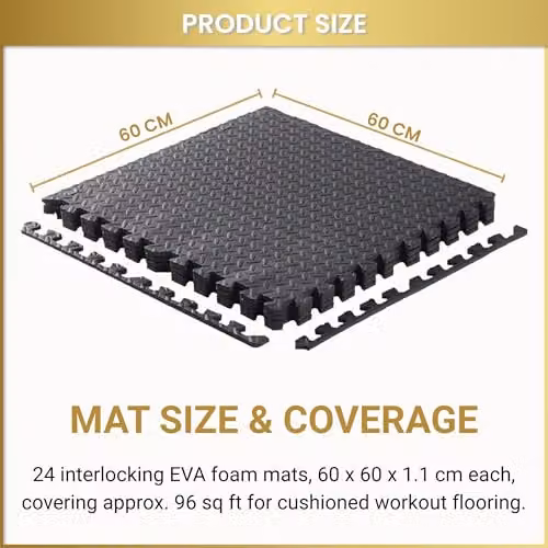 SHATCHI 24 Piece Black Interlocking EVA Foam Exercise Floor Mats, W/D/H: 60 x 60 x 1.1 cm – 3