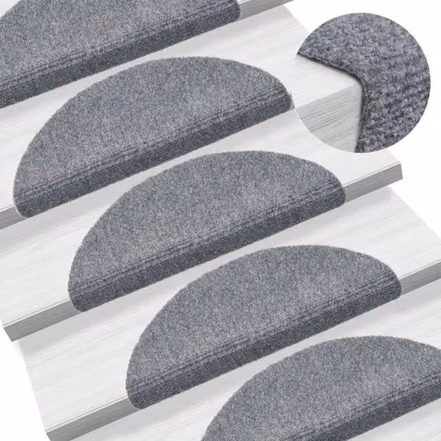 Berkfield Home Self-adhesive Needle Punch Stair Mats, Light Grey, W/D/H: 56 x 17 x 3 cm – 1