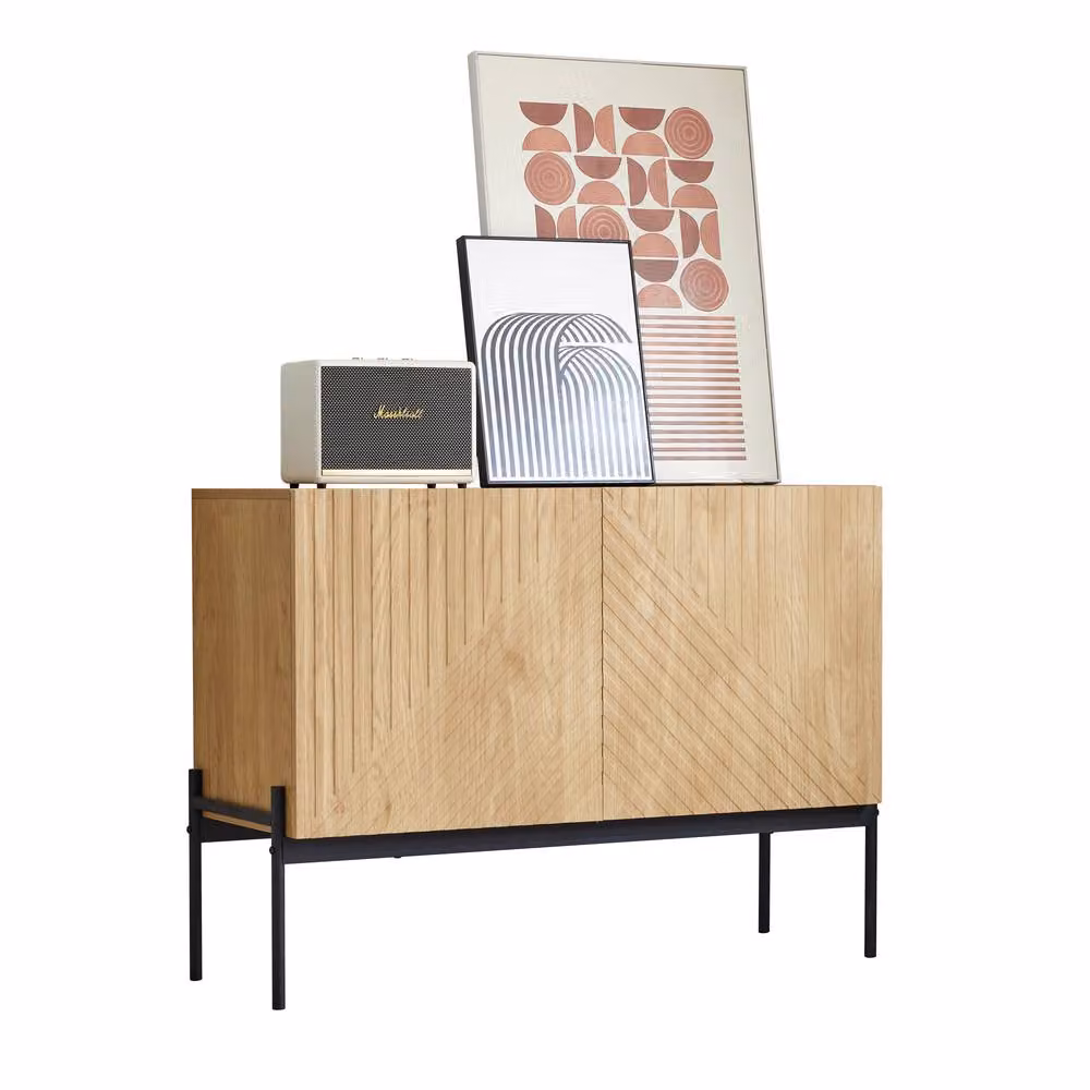 Matteo Modern Natural Brown Sideboard Cabinet with 2 Doors and Metal Legs – 3
