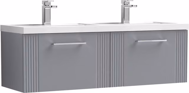 Balterley Wall Hung 2 Drawer Vanity Unit with 2 Polymarble Basins, Satin Grey, Width: 120 cm