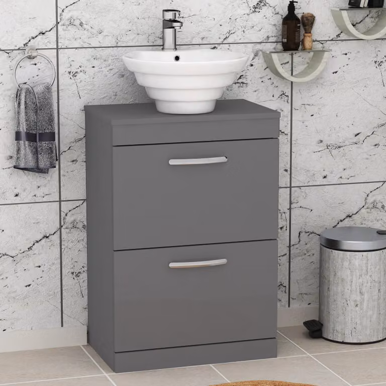 Royal Bathrooms Turin 800mm Floor Standing 2 Drawer Vanity Unit in Grey Gloss