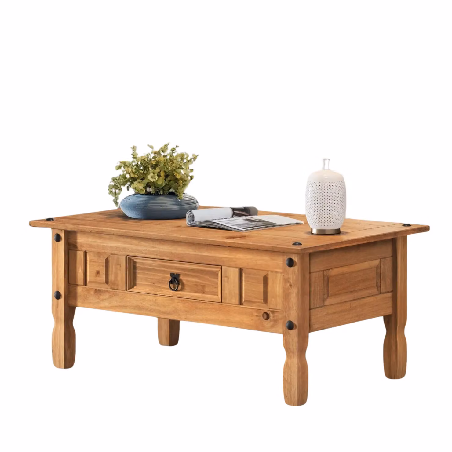 Rafaelo Mobilia Solid Pine Coffee Table with Drawer in Brown, W: 95 cm, D: 50 cm, H: 45 cm – 2