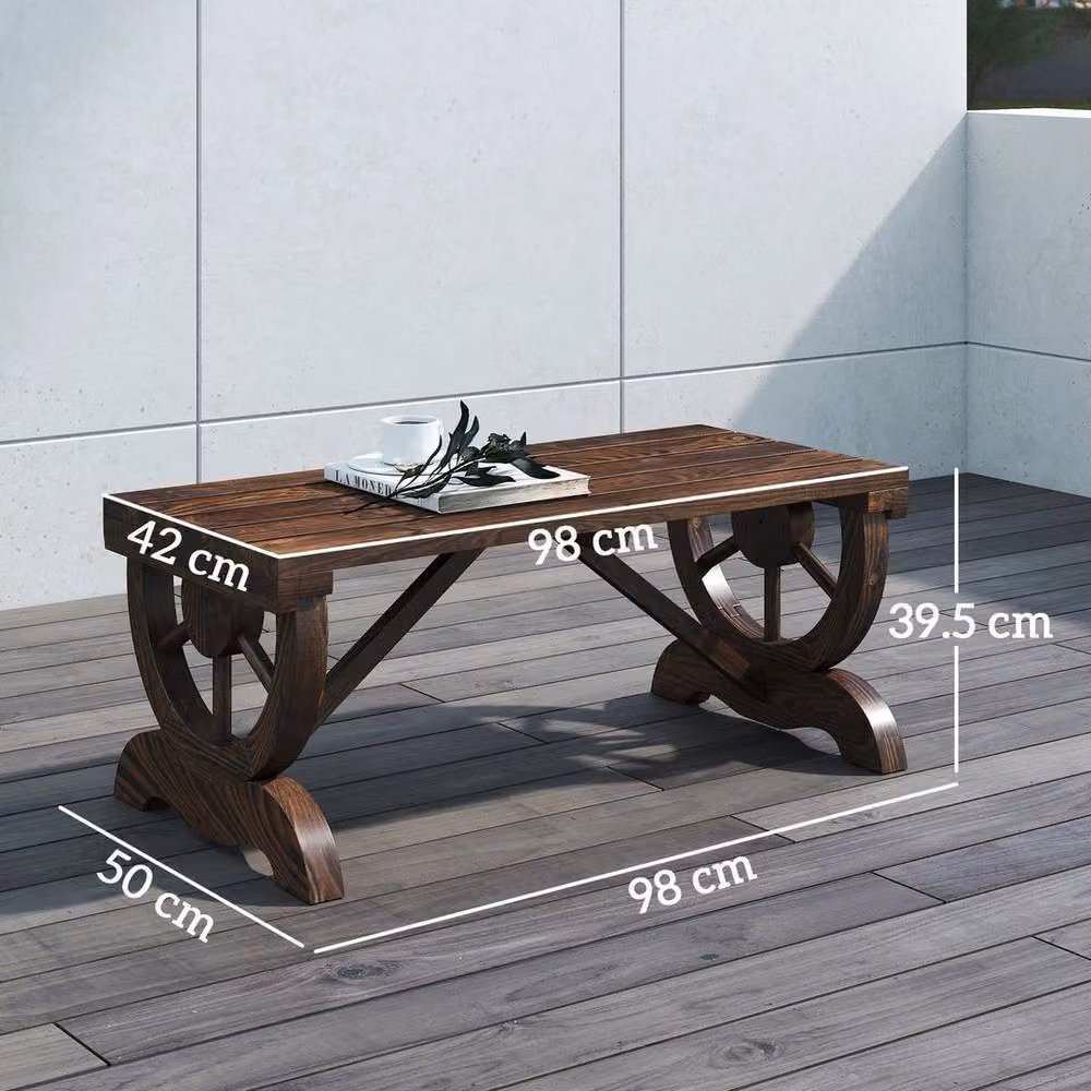 NESTLUNE Rustic Wooden Wheel Bench in Brown for your Garden or Patio, W: 100 cm, D: 60 cm – 2