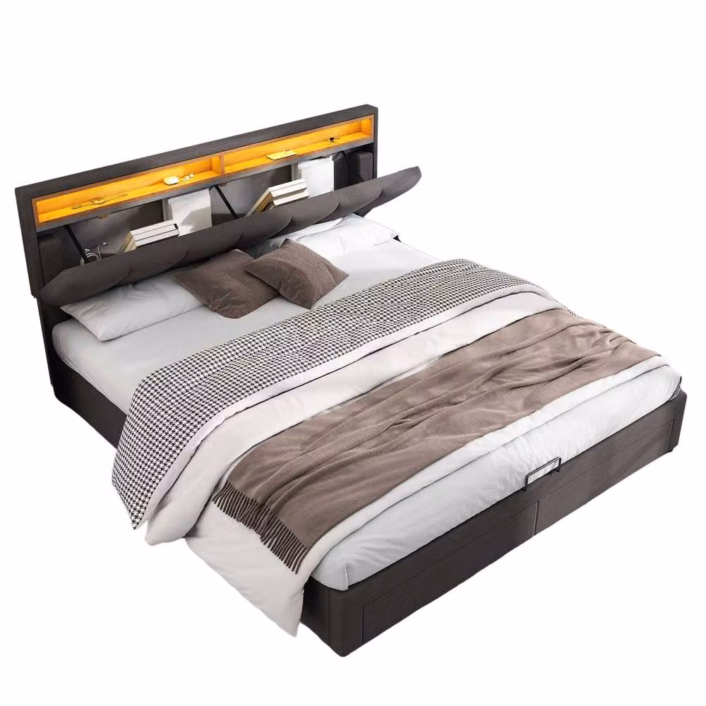 STILVORA Super King Upholstered Bed with LED Under-Bed Lighting in Grey, W: 180 cm x D: 200 cm – 3
