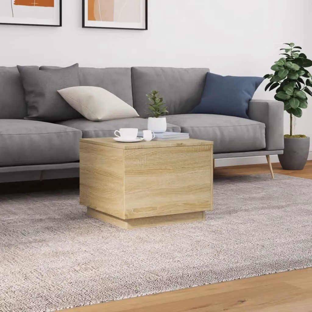 Berkfield Home Modern Square Coffee Table with LED Lights in Sonoma Oak Brown, W/D/H: 50 x 50 x 40 cm – 3